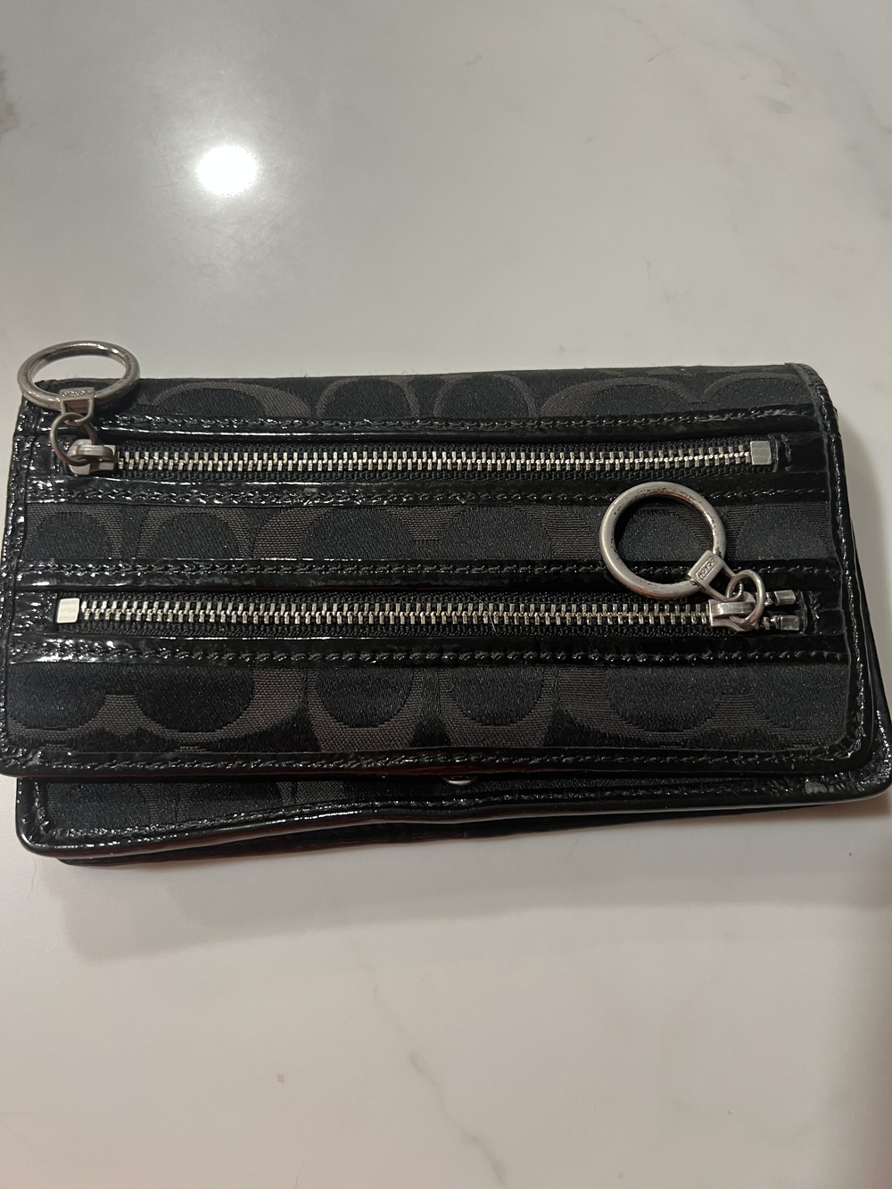 Coach Black Signature Zip Wallet with Key Ring